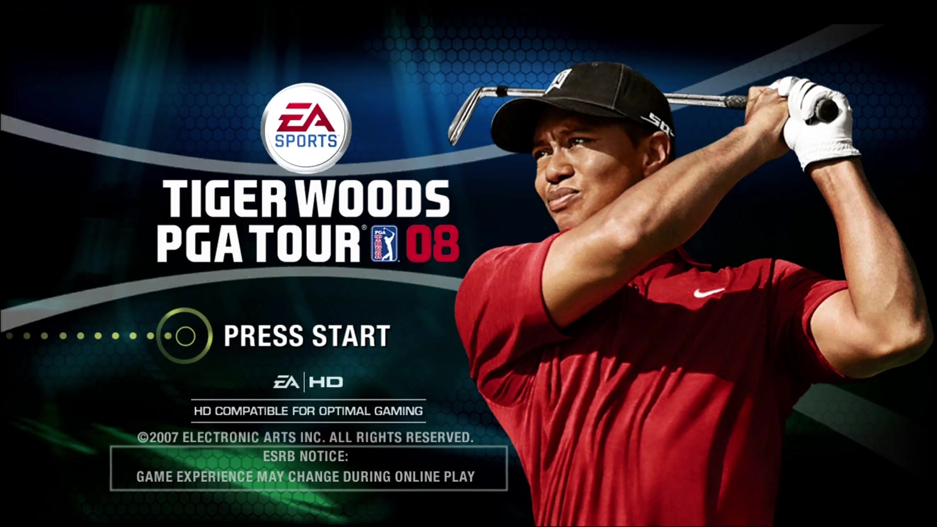 Tiger Woods PGA Tour 08 title screen for Xbox 360